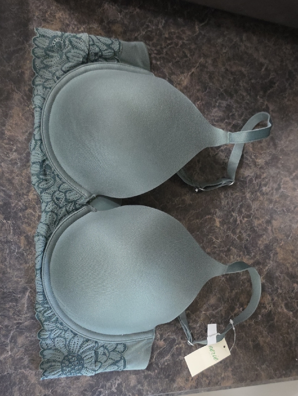 NEW AMERICAN EAGLE AERIE SUNNIE FULL COVERAGE BRA, GREEN W/LACE DETAIL SZ 36 D